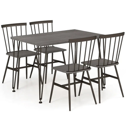 5-Piece Dining Table Set for 4 with 360Â° Swivel Feet for Small Place-Grey Oak Costway