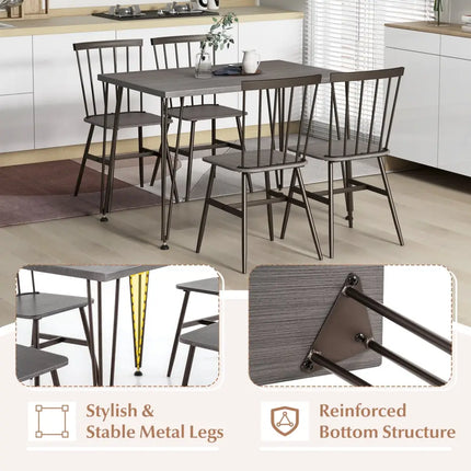 5-Piece Dining Table Set for 4 with 360Â° Swivel Feet for Small Place-Grey Oak Costway
