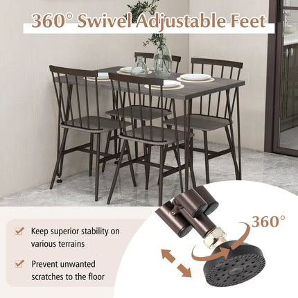 5-Piece Dining Table Set for 4 with 360Â° Swivel Feet for Small Place-Grey Oak Costway
