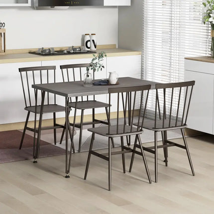 5-Piece Dining Table Set for 4 with 360Â° Swivel Feet for Small Place-Grey Oak Costway
