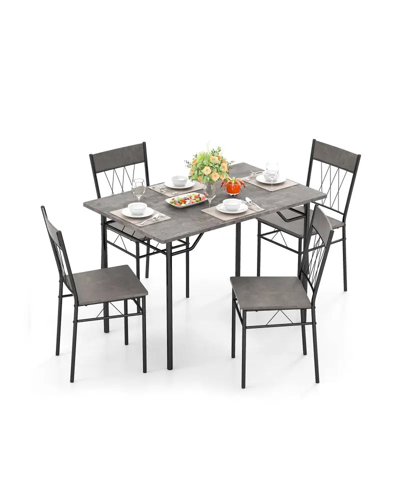 5-Piece Dining Table Set for 4 with Kitchen Table and 4 Dining Chairs-Gray - Gray - Dining Room Sets