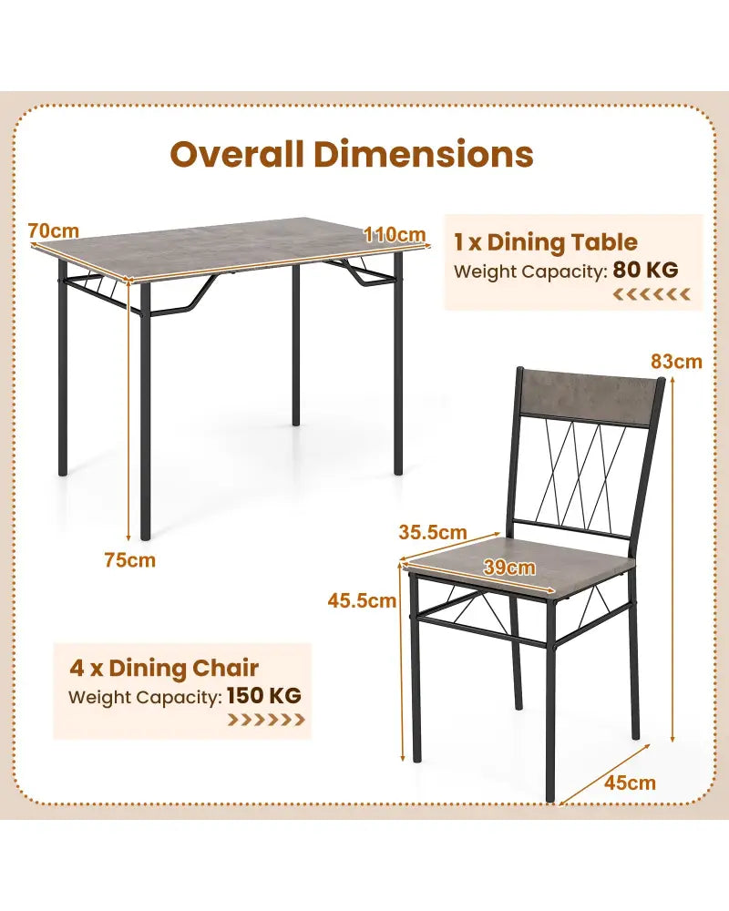 5-Piece Dining Table Set for 4 with Kitchen Table and 4 Dining Chairs-Gray - Gray - Dining Room Sets