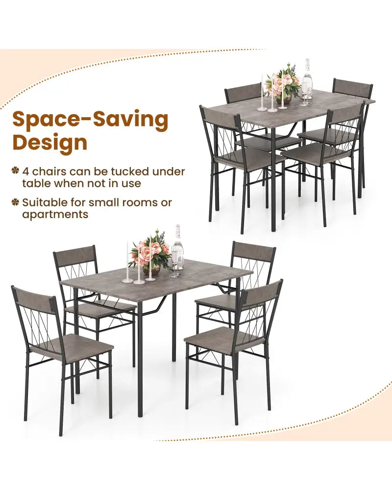 5-Piece Dining Table Set for 4 with Kitchen Table and 4 Dining Chairs-Gray - Gray - Dining Room Sets