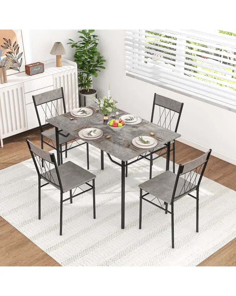 5-Piece Dining Table Set for 4 with Kitchen Table and 4 Dining Chairs-Gray - Gray - Dining Room Sets