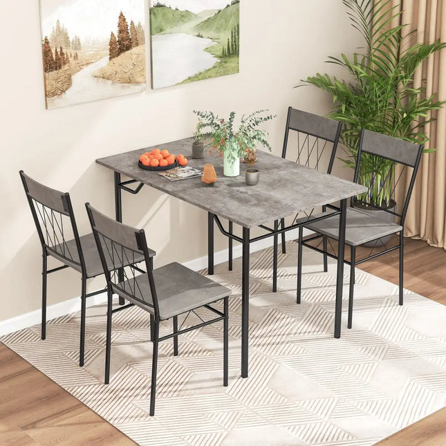 5-Piece Dining Table Set for 4 with Kitchen Table and 4 Dining Chairs-Gray Costway