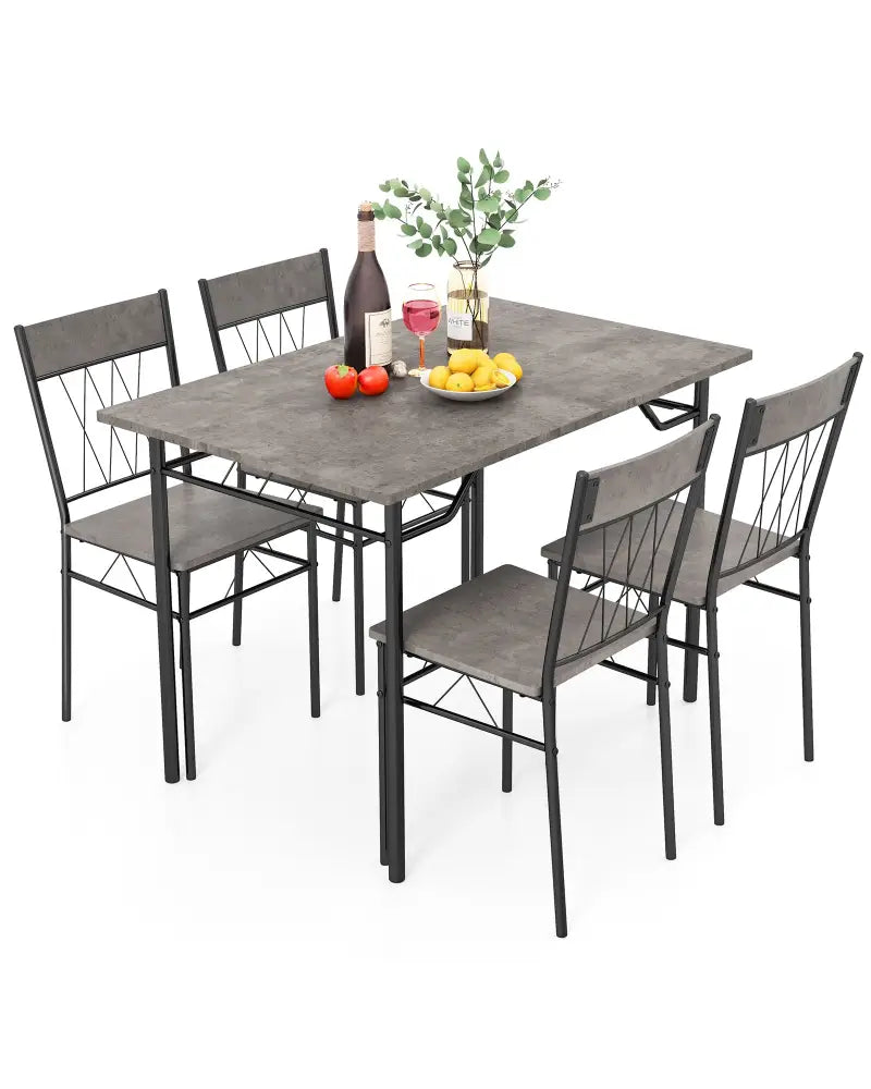 5-Piece Dining Table Set for 4 with Kitchen Table and 4 Dining Chairs-Gray - Gray - Dining Room Sets