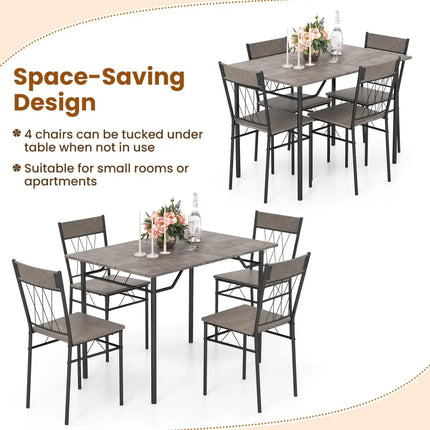 5-Piece Dining Table Set for 4 with Kitchen Table and 4 Dining Chairs-Gray Costway