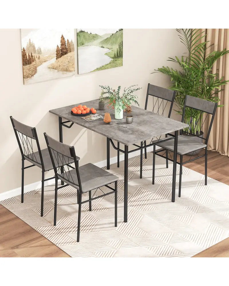 5-Piece Dining Table Set for 4 with Kitchen Table and 4 Dining Chairs-Gray - Gray - Dining Room Sets