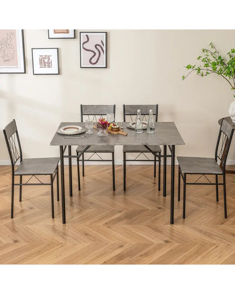 5-Piece Dining Table Set for 4 with Kitchen Table and 4 Dining Chairs-Gray - Gray - Dining Room Sets