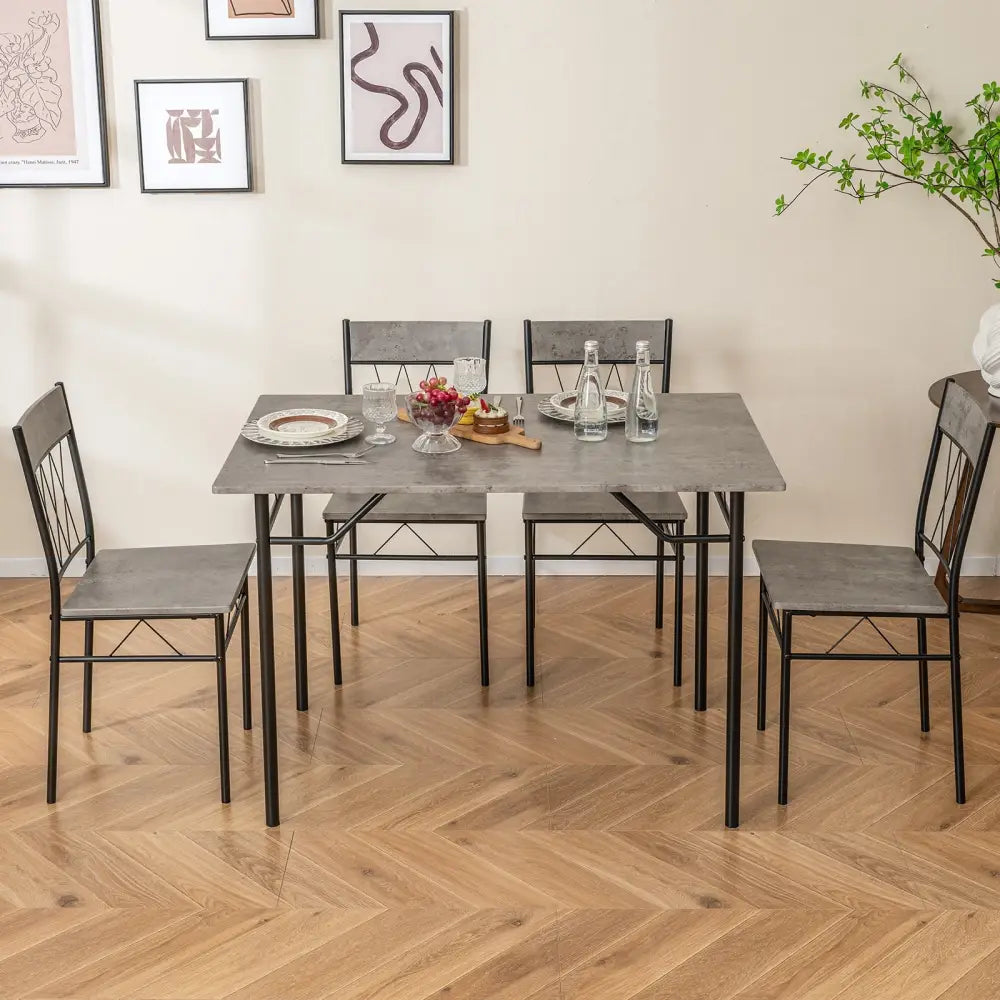 5-Piece Dining Table Set for 4 with Kitchen Table and 4 Dining Chairs-Gray - Gray - Dining Room Sets