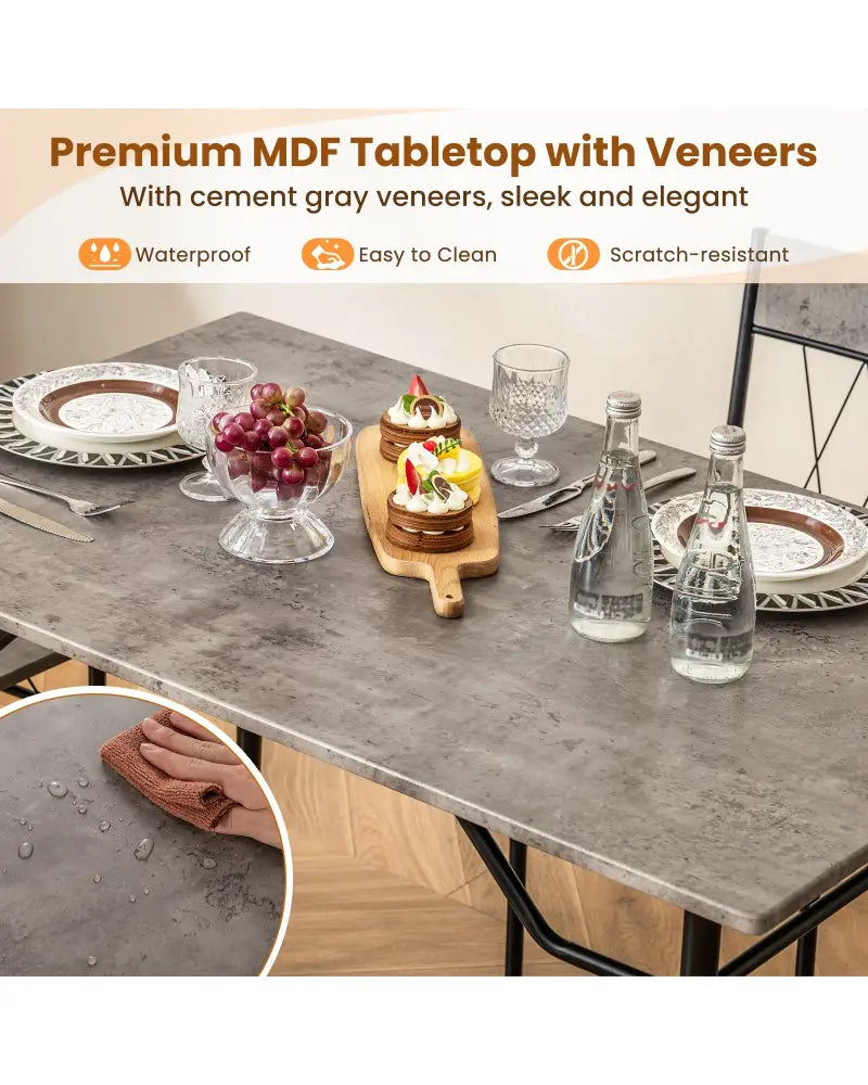 5-Piece Dining Table Set for 4 with Kitchen Table and 4 Dining Chairs-Gray - Gray - Dining Room Sets