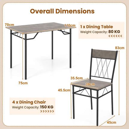 5-Piece Dining Table Set for 4 with Kitchen Table and 4 Dining Chairs-Gray Costway