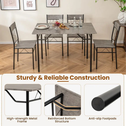 5-Piece Dining Table Set for 4 with Kitchen Table and 4 Dining Chairs-Gray Costway