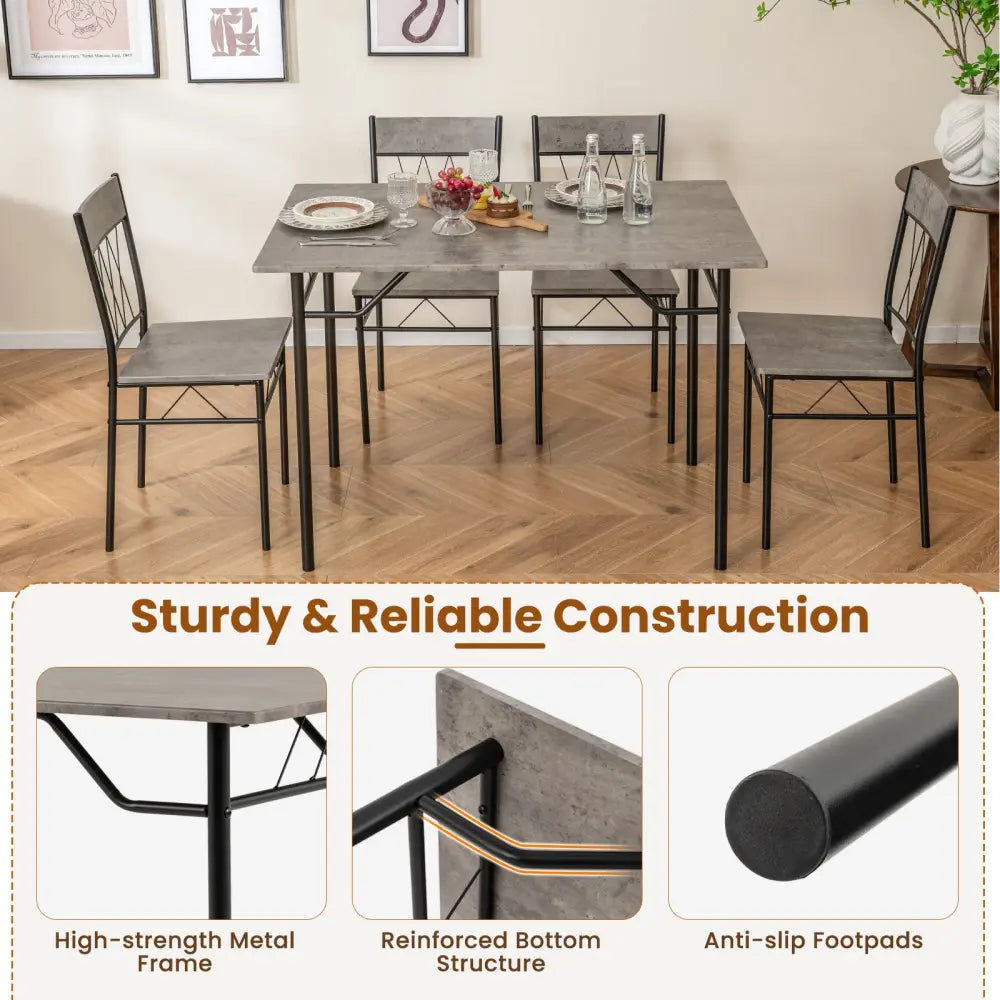5-Piece Dining Table Set for 4 with Kitchen Table and 4 Dining Chairs-Gray - Gray - Dining Room Sets