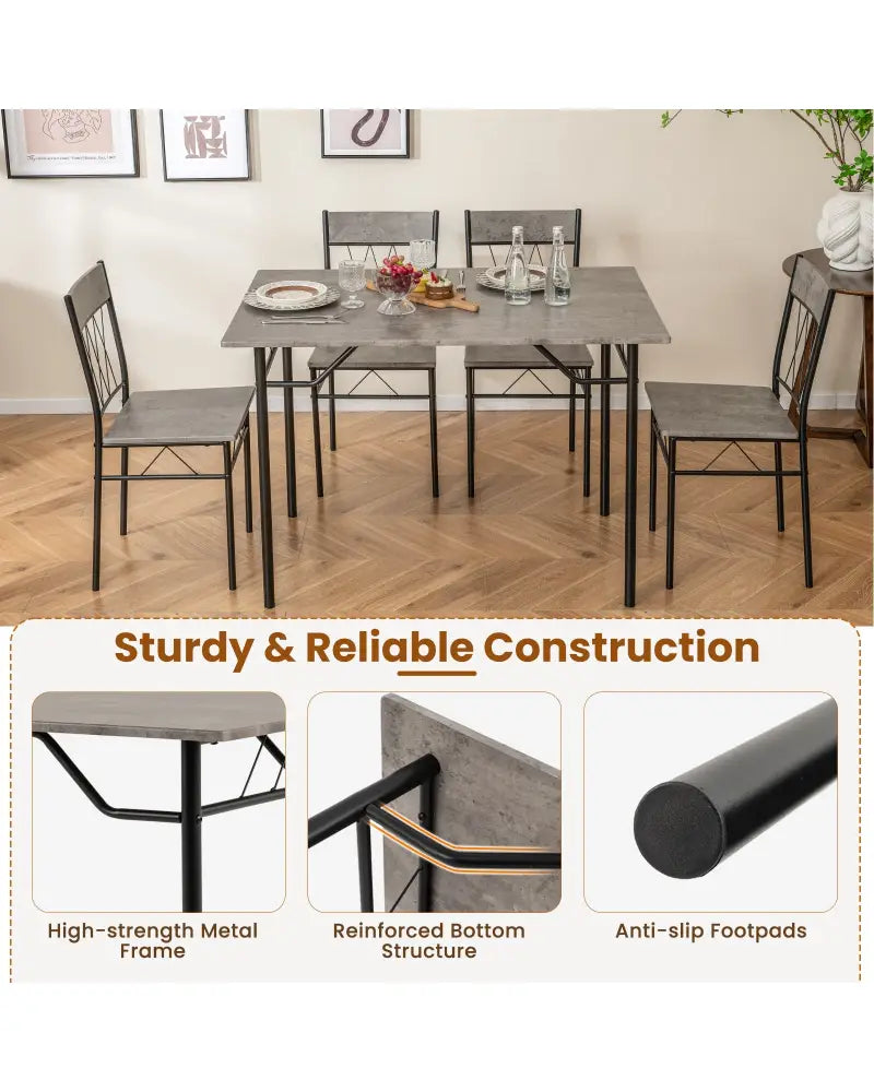 5-Piece Dining Table Set for 4 with Kitchen Table and 4 Dining Chairs-Gray - Gray - Dining Room Sets