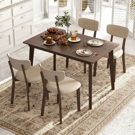 5-Piece Dining Table Set for 4 with Rubber Wood Frame and Padded Set-Brown Costway