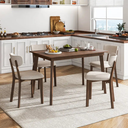 5-Piece Dining Table Set for 4 with Rubber Wood Frame and Padded Set-Brown Costway