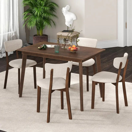 5-Piece Dining Table Set for 4 with Rubber Wood Frame and Padded Set-Brown Costway