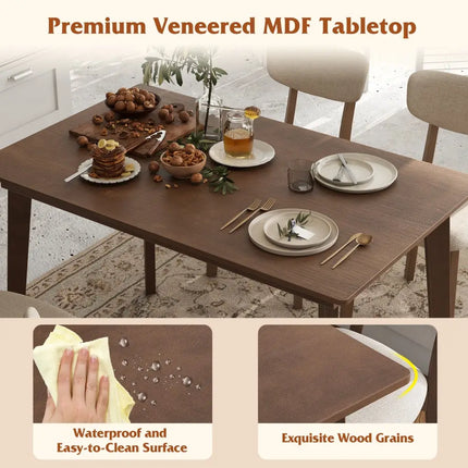 5-Piece Dining Table Set for 4 with Rubber Wood Frame and Padded Set-Brown Costway