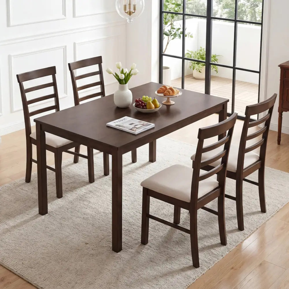 5-Piece Dining Table Set for 4 with Upholstered Chairs for Small Space and Dining Room-Brown - Brown - Dining Room Sets