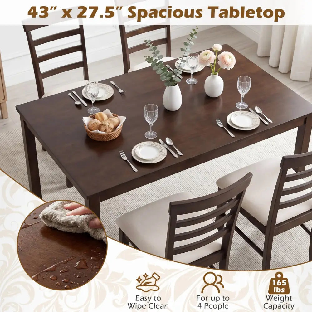 5-Piece Dining Table Set for 4 with Upholstered Chairs for Small Space and Dining Room-Brown - Brown - Dining Room Sets