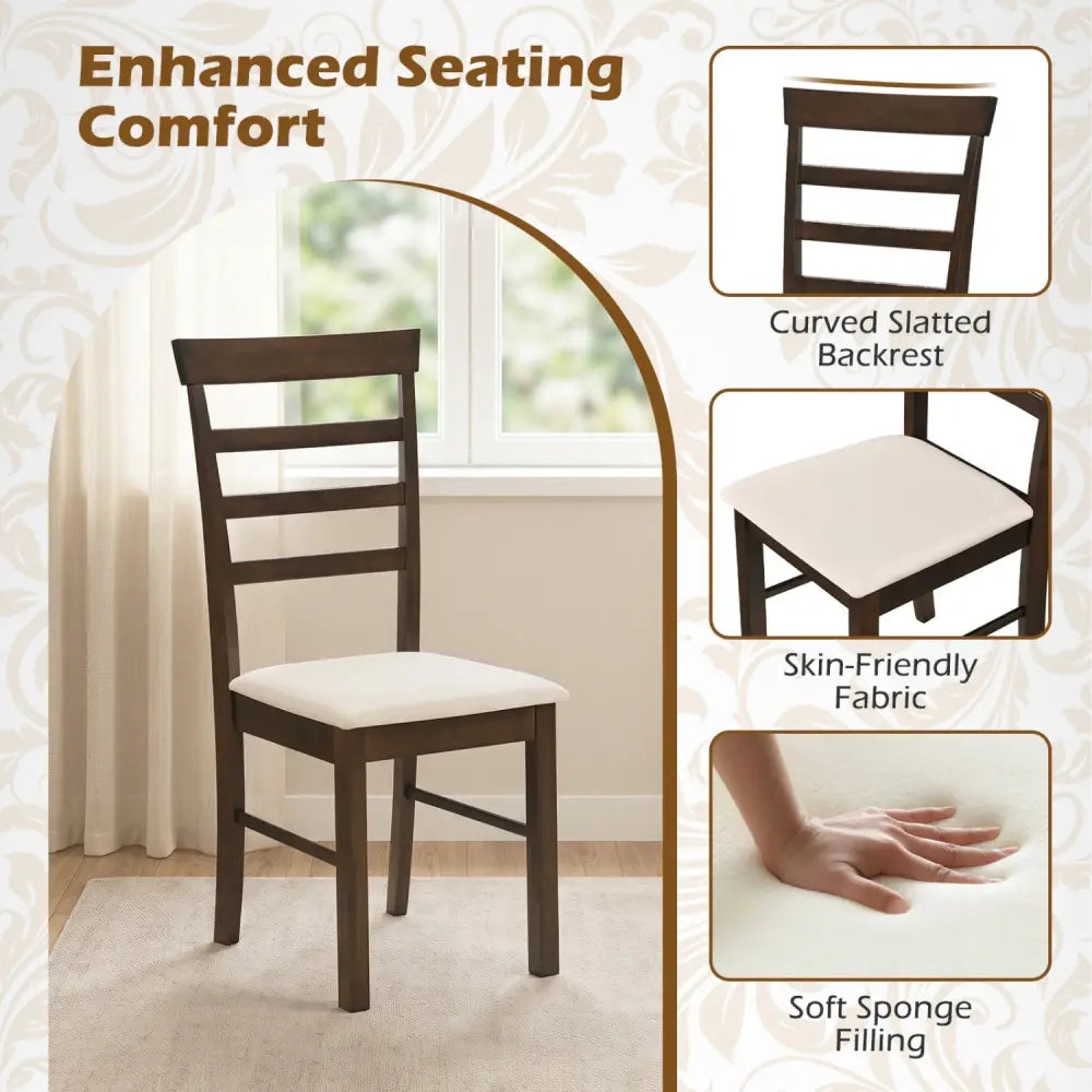 5-Piece Dining Table Set for 4 with Upholstered Chairs for Small Space and Dining Room-Brown - Brown - Dining Room Sets