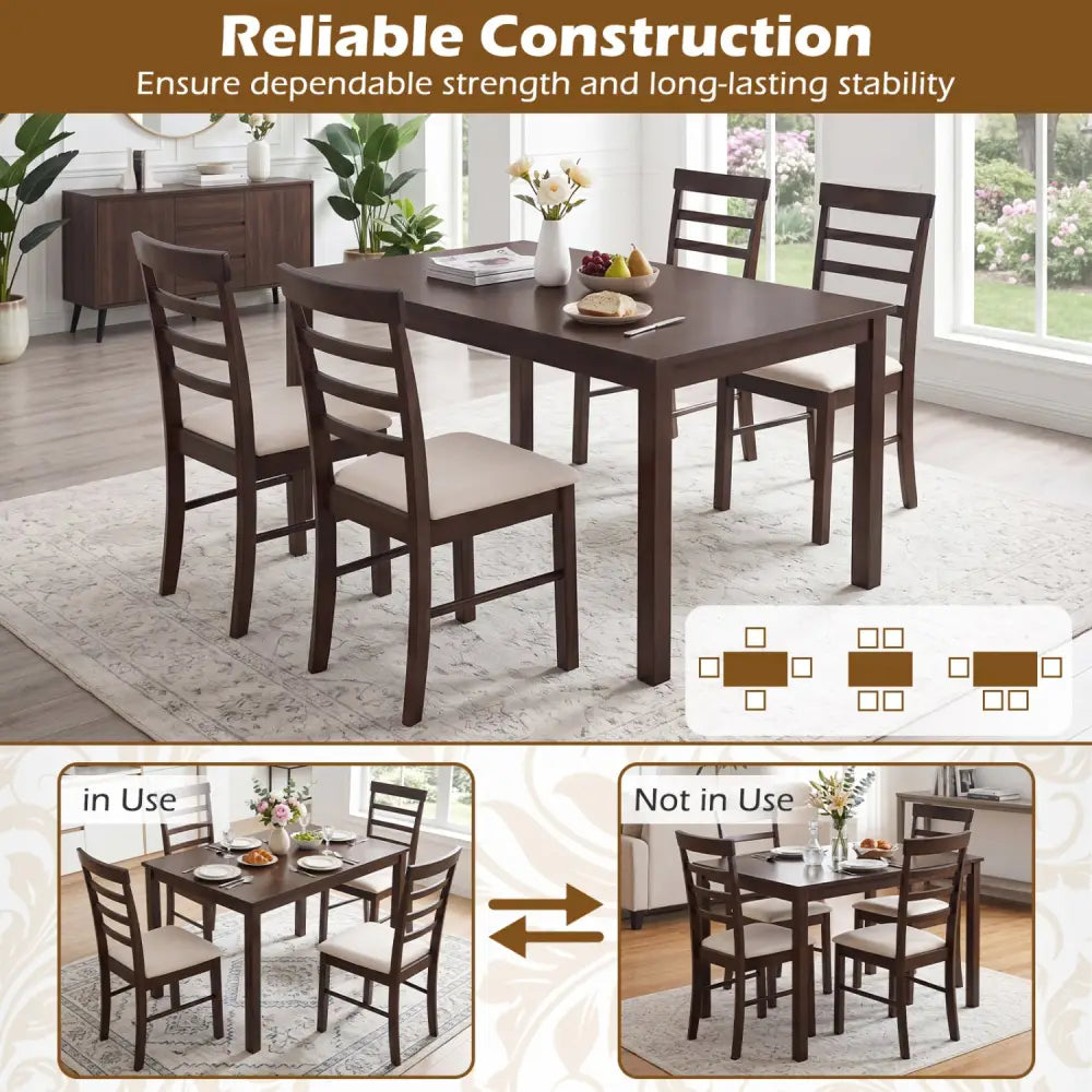 5-Piece Dining Table Set for 4 with Upholstered Chairs for Small Space and Dining Room-Brown - Brown - Dining Room Sets