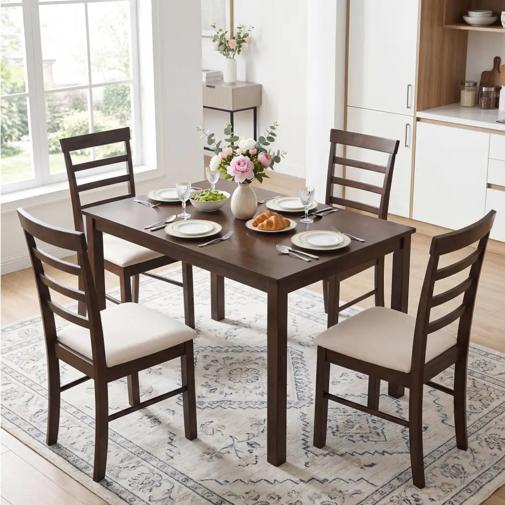 5-Piece Dining Table Set for 4 with Upholstered Chairs for Small Space and Dining Room-Brown - Brown - Dining Room Sets