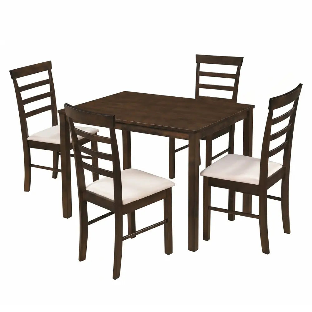 5-Piece Dining Table Set for 4 with Upholstered Chairs for Small Space and Dining Room-Brown - Brown - Dining Room Sets