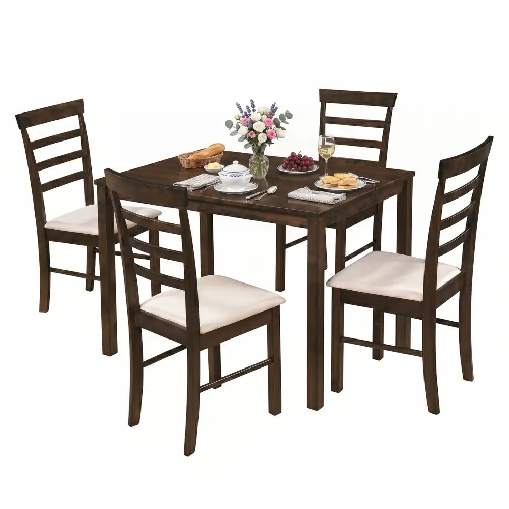 5-Piece Dining Table Set for 4 with Upholstered Chairs for Small Space and Dining Room-Brown - Brown - Dining Room Sets