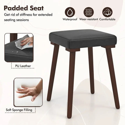 5 Piece Dining Table Set for 4 with 4 Upholstered Stools and Rubber Wood Legs-Brown Costway