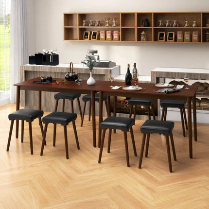 5 Piece Dining Table Set for 4 with 4 Upholstered Stools and Rubber Wood Legs-Brown Costway