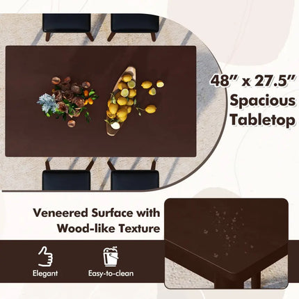 5 Piece Dining Table Set for 4 with 4 Upholstered Stools and Rubber Wood Legs-Brown Costway