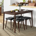 5 Piece Dining Table Set for 4 with 4 Upholstered Stools and Rubber Wood Legs-Brown - Brown - Dining Room Sets