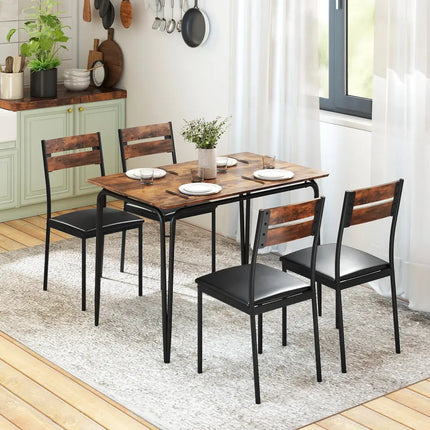 5-Piece Dining Table Set Industrial Rectangular Kitchen Table and 4 Armless Chairs-Rustic Brown Costway