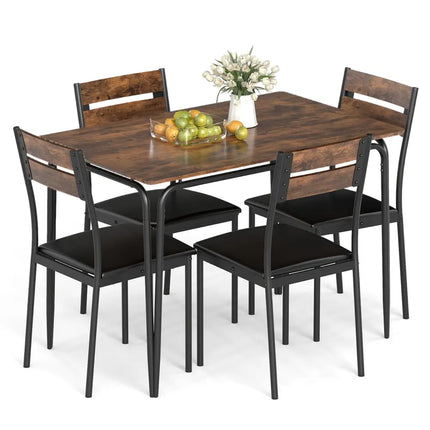 5-Piece Dining Table Set Industrial Rectangular Kitchen Table and 4 Armless Chairs-Rustic Brown Costway