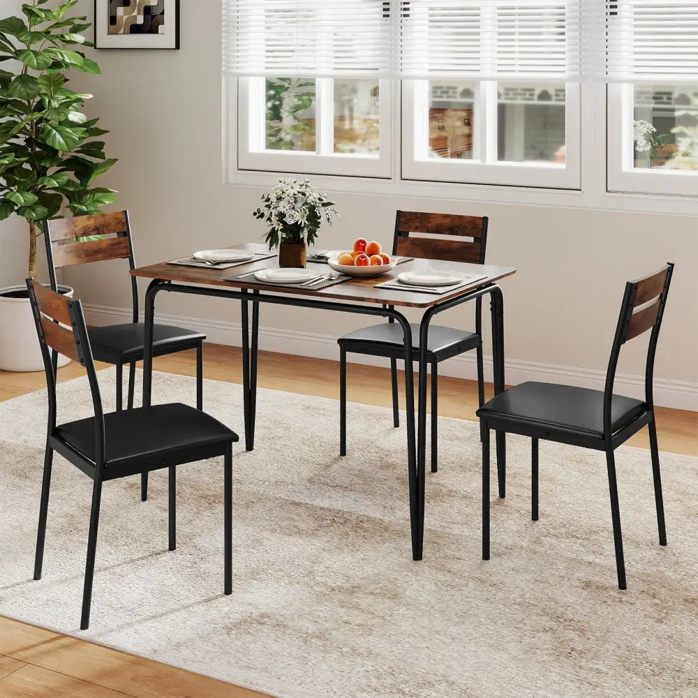 5-Piece Dining Table Set Industrial Rectangular Kitchen Table and 4 Armless Chairs-Rustic Brown - Rustic Brown - Dining