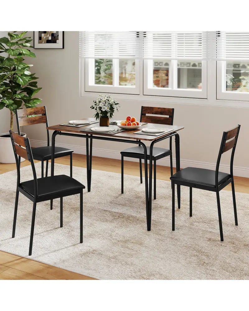 5-Piece Dining Table Set Industrial Rectangular Kitchen Table and 4 Armless Chairs-Rustic Brown - Rustic Brown - Dining