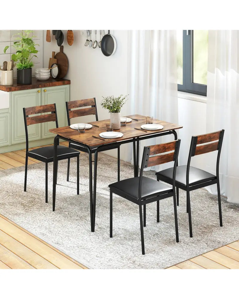 5-Piece Dining Table Set Industrial Rectangular Kitchen Table and 4 Armless Chairs-Rustic Brown - Rustic Brown - Dining