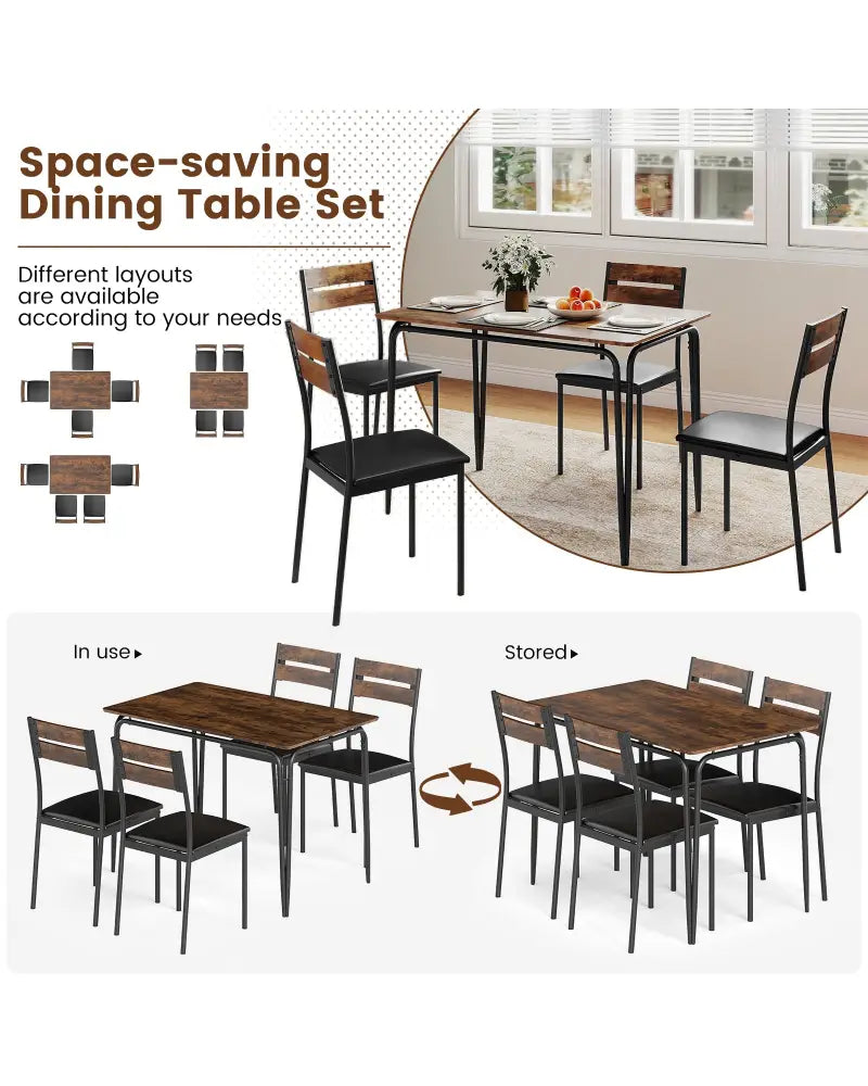 5-Piece Dining Table Set Industrial Rectangular Kitchen Table and 4 Armless Chairs-Rustic Brown - Rustic Brown - Dining