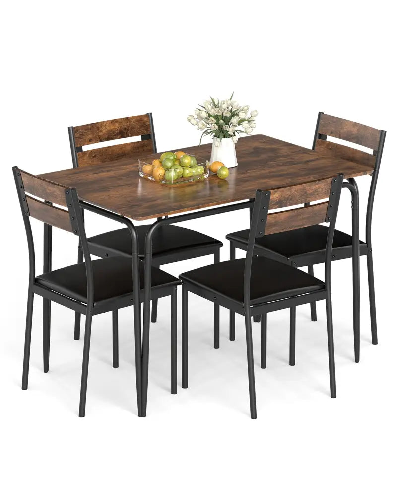 5-Piece Dining Table Set Industrial Rectangular Kitchen Table and 4 Armless Chairs-Rustic Brown - Rustic Brown - Dining