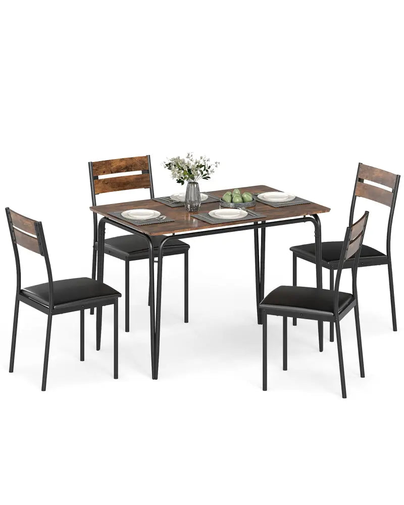 5-Piece Dining Table Set Industrial Rectangular Kitchen Table and 4 Armless Chairs-Rustic Brown - Rustic Brown - Dining