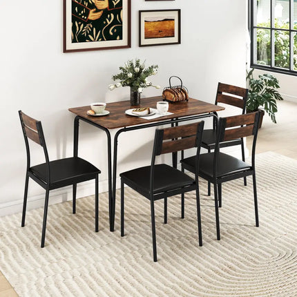 5-Piece Dining Table Set Industrial Rectangular Kitchen Table and 4 Armless Chairs-Rustic Brown Costway