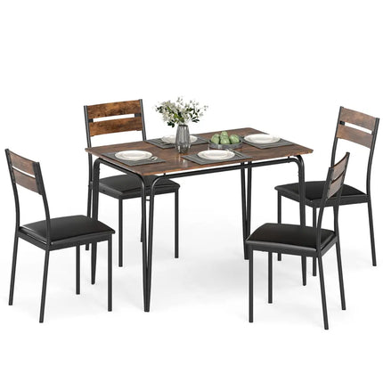 5-Piece Dining Table Set Industrial Rectangular Kitchen Table and 4 Armless Chairs-Rustic Brown Costway