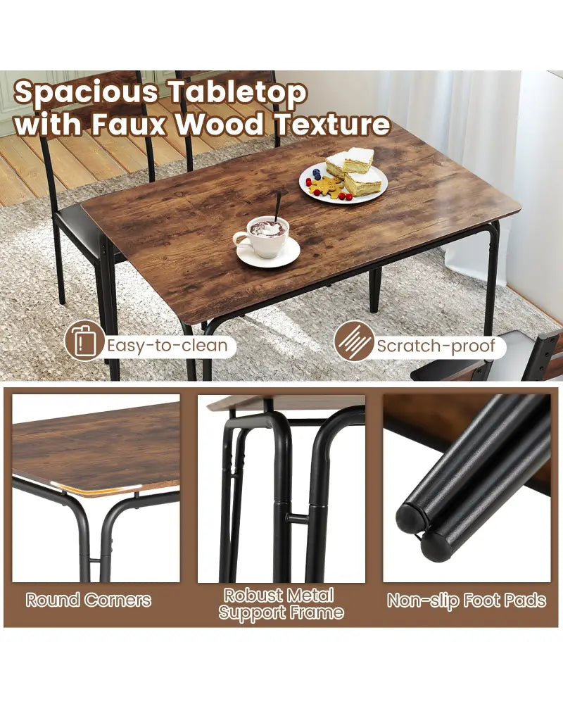 5-Piece Dining Table Set Industrial Rectangular Kitchen Table and 4 Armless Chairs-Rustic Brown - Rustic Brown - Dining