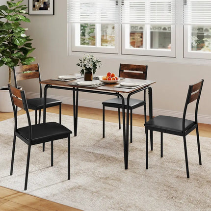 5-Piece Dining Table Set Industrial Rectangular Kitchen Table and 4 Armless Chairs-Rustic Brown Costway