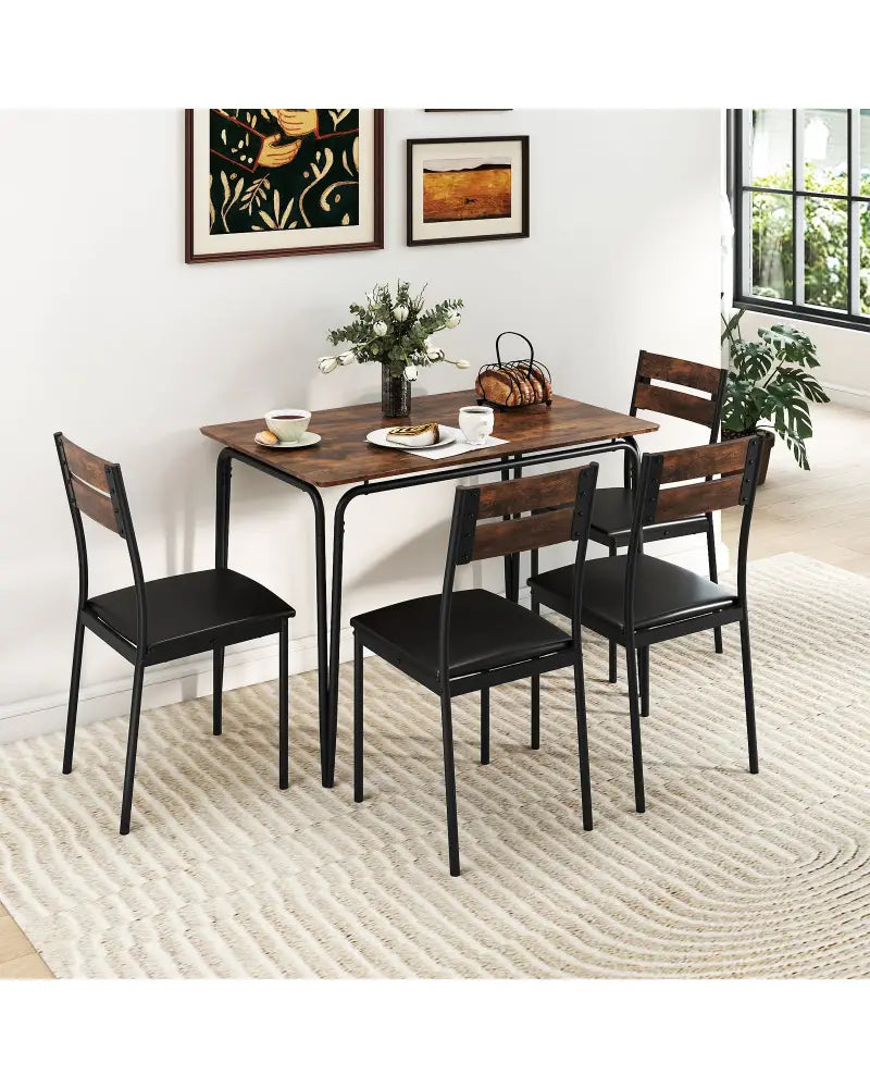 5-Piece Dining Table Set Industrial Rectangular Kitchen Table and 4 Armless Chairs-Rustic Brown - Rustic Brown - Dining