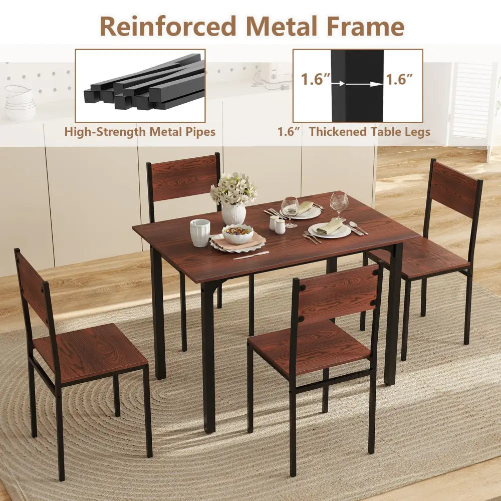 5 Piece Dining Table Set Industrial Style Kitchen Table and Chairs for 4-Walnut - Walnut - Dining Room Sets