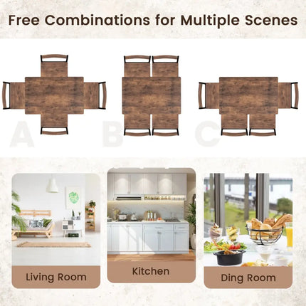 5 Piece Dining Table Set Industrial Style Kitchen Table and Chairs for 4-Rustic Brown Costway