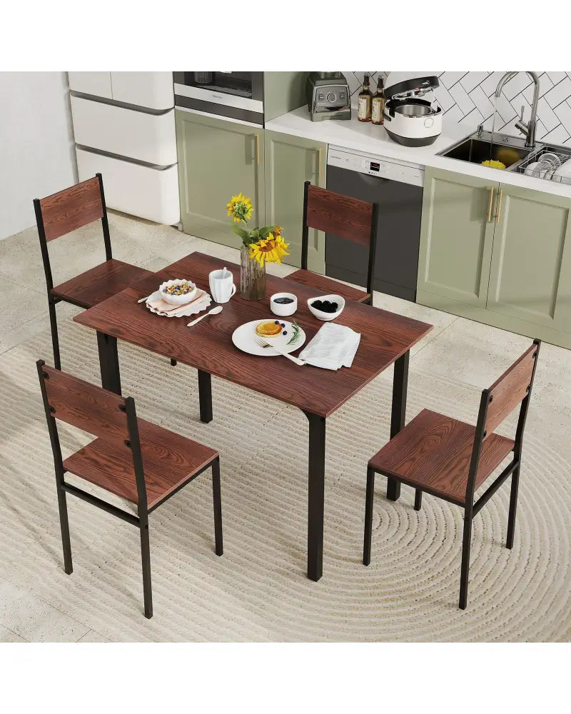 5 Piece Dining Table Set Industrial Style Kitchen Table and Chairs for 4-Walnut - Walnut - Dining Room Sets